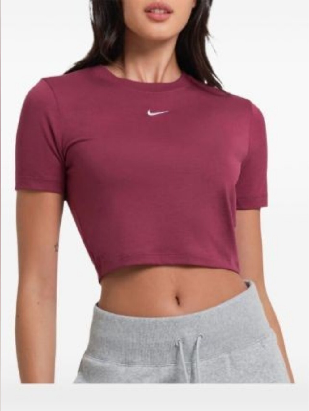 Nike Women's Maroon Crop Top with White Swoosh